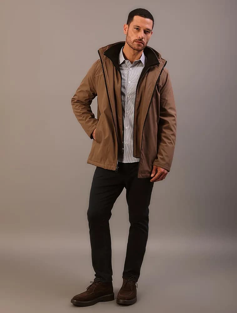 Jaqueta Masculina Com Capuz Calvin Klein Jeans Caqui Medio