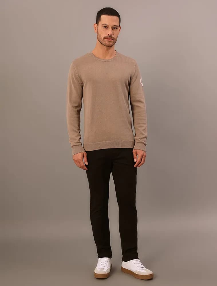 Tricot Gola Careca Algodão Logo Bicolor Caqui Medio