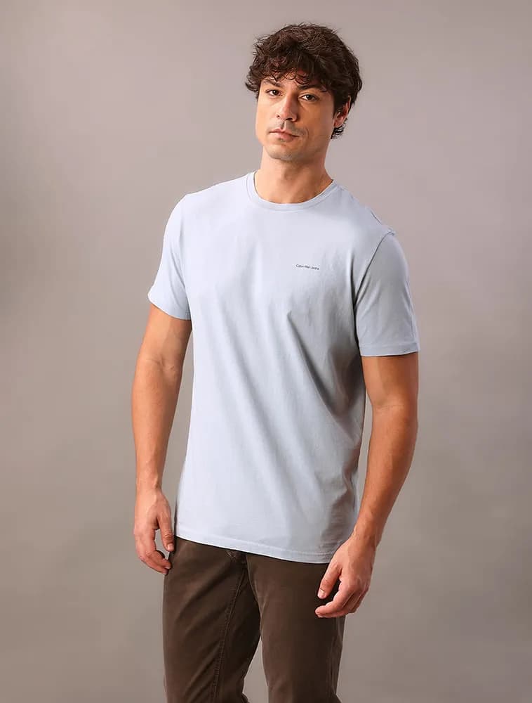 Camiseta Manga Curta Calvin Klein Jeans Masculino Logo Basico Peito Azul Bebe