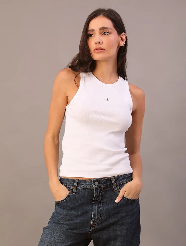 Regata Feminina Ribana Logo Bordado Calvin Klein Branco 2