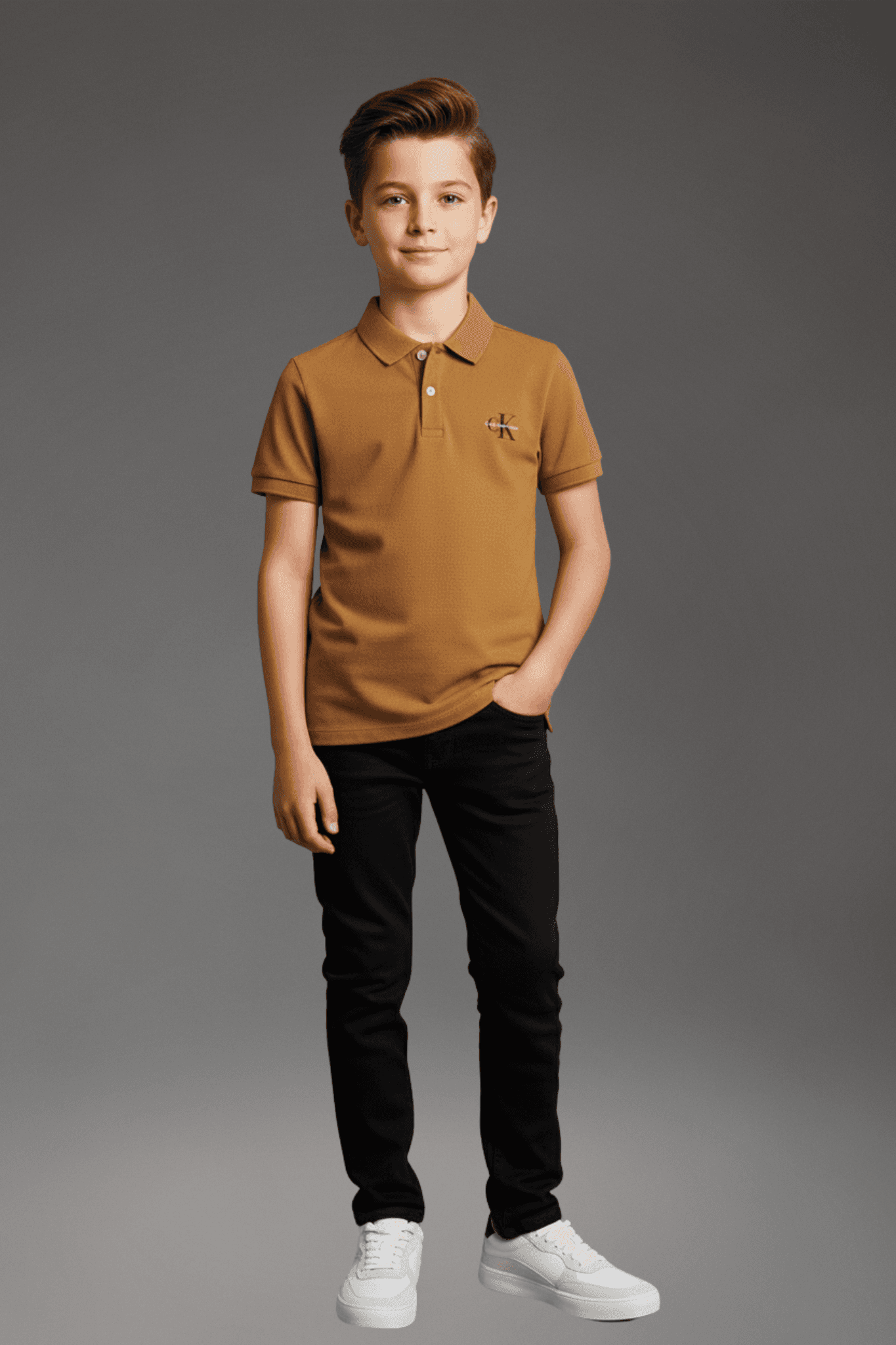 Polo Manga Curta Calvin Klein Jeans Menino Logo Re Issue Peito Havana 6