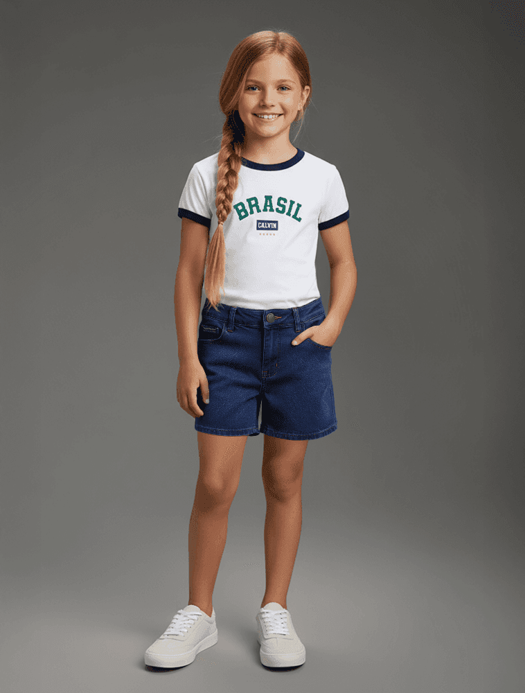 Shorts Jeans Menina 5 Pockets Marinho 8